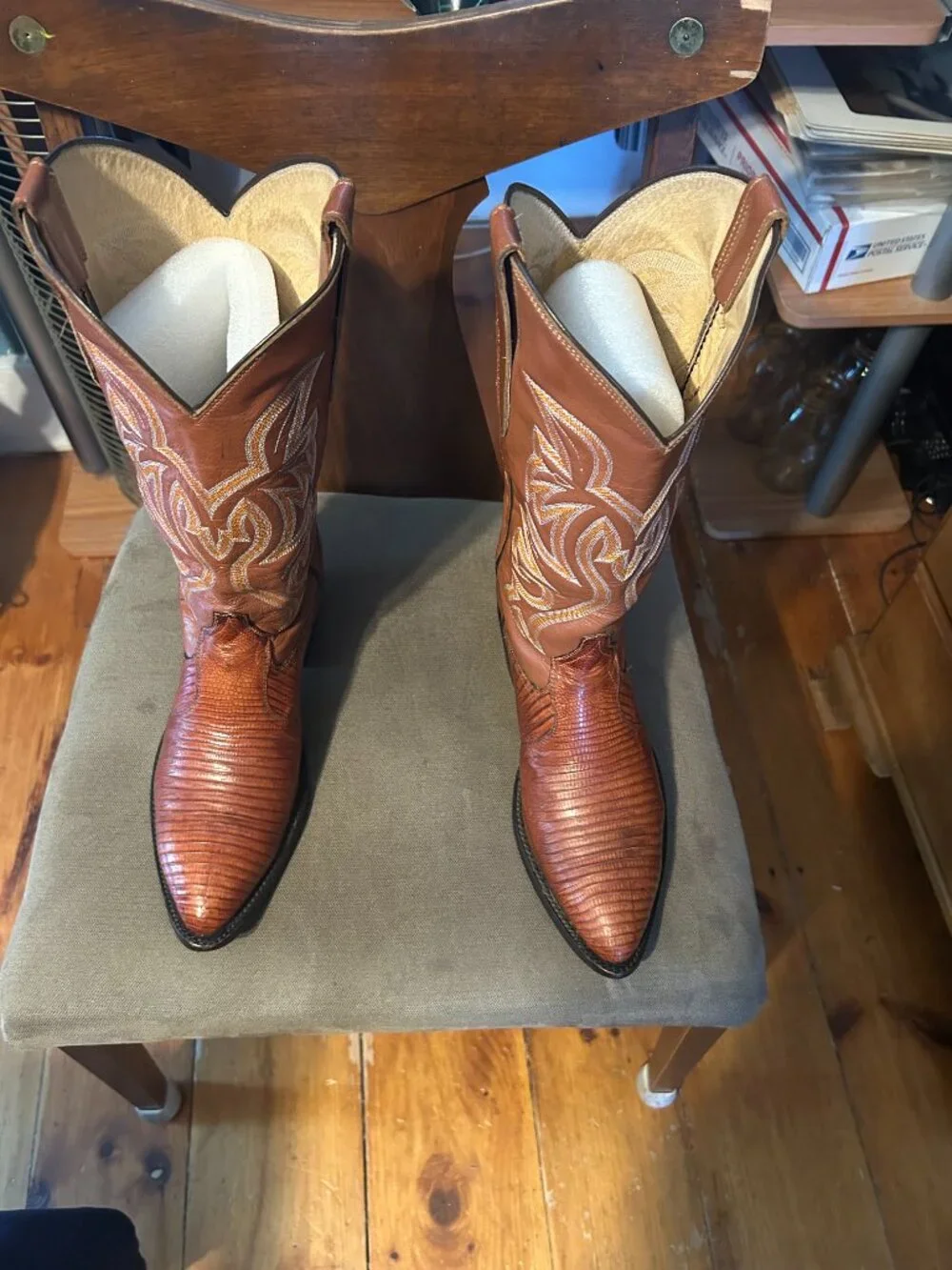 Cowtown Teju Lizard Cognac Cowboy Boots 8.5 D